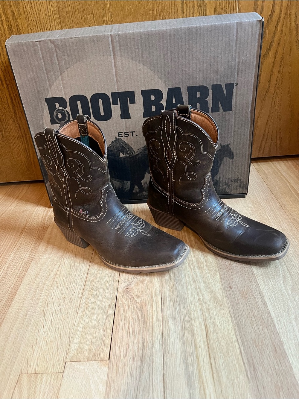 Justin Boots Brown Leather Boot With Red Logo Tag